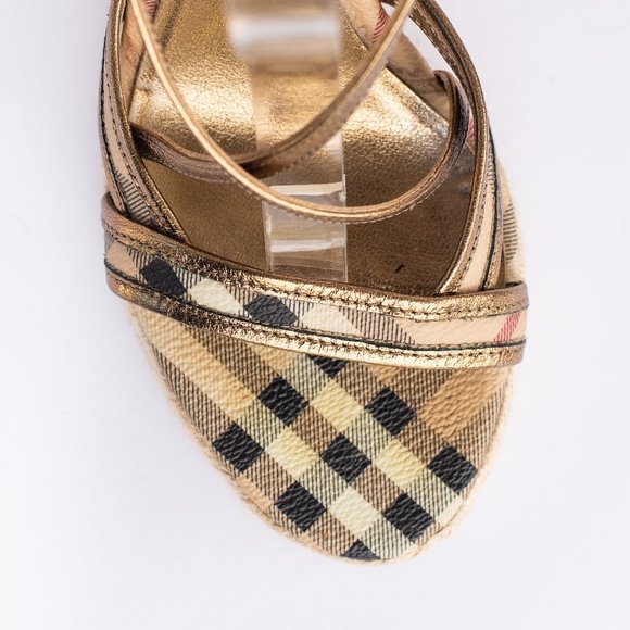 Burberry Metallic Gold Wedge Sandals - Picture 4 of 10